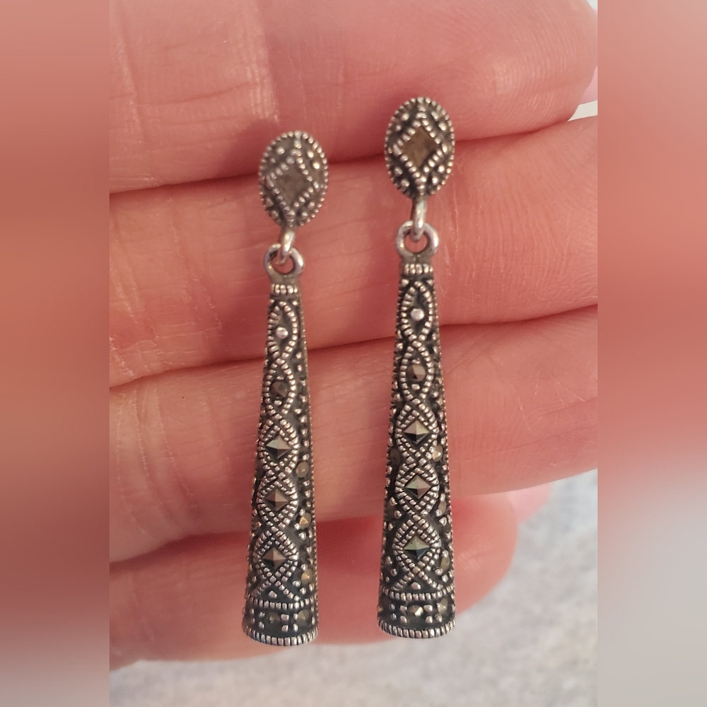 Delicate Silver & Marcasite Drop Earrings